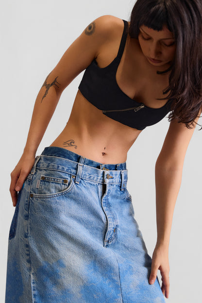 REWORKED LAYER PRINTED DENIM SKIRT