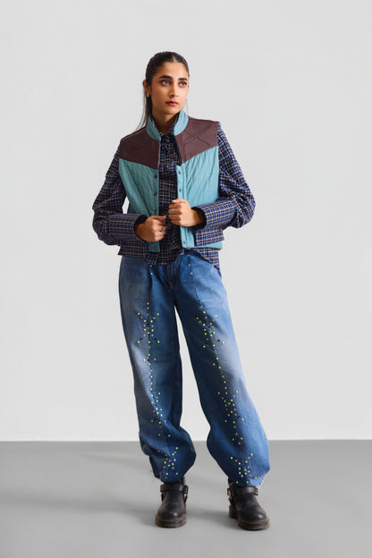 LEATHER DETAIL PUFFER VEST