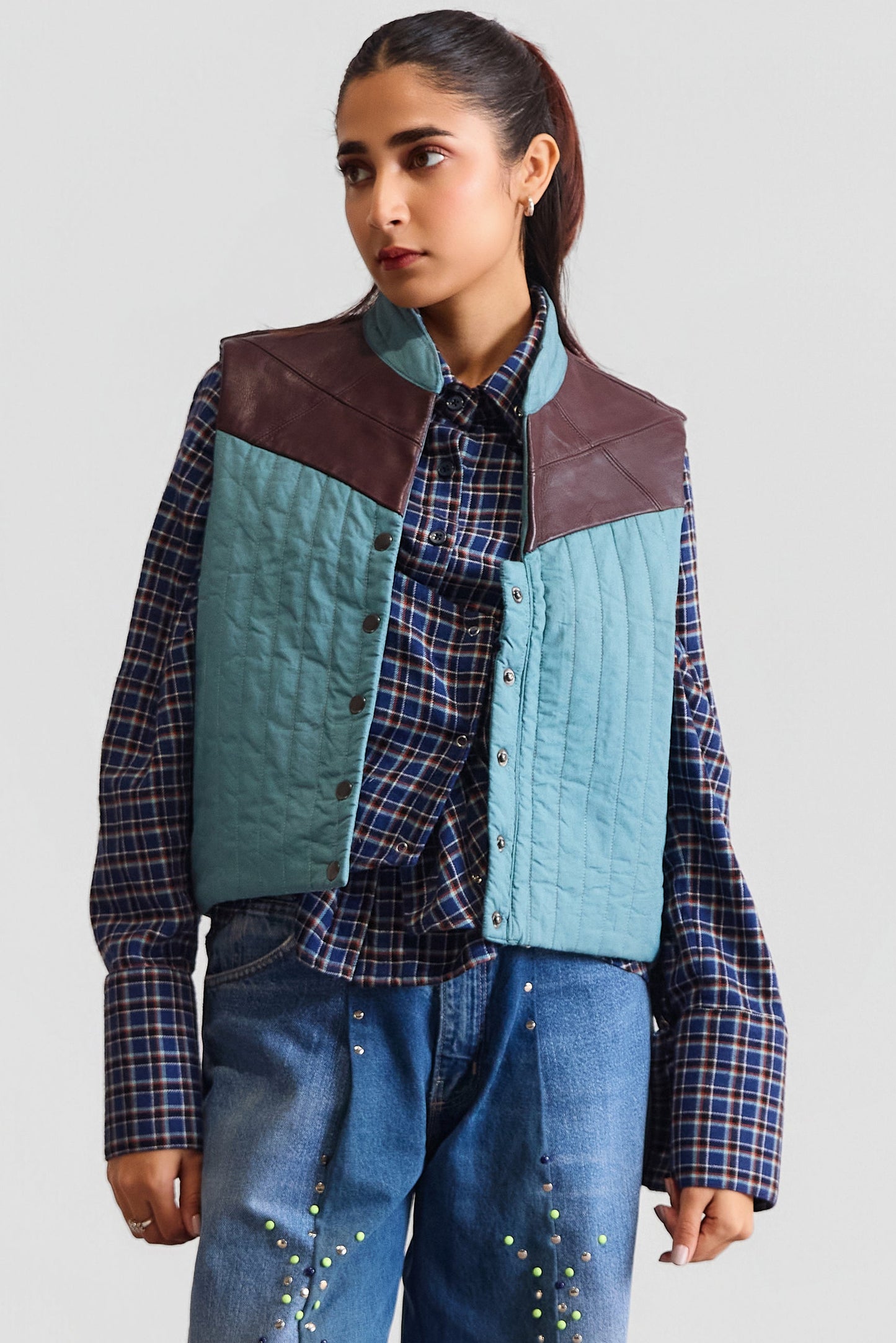 LEATHER DETAIL PUFFER VEST